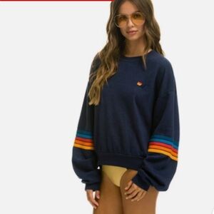 Aviator Nation Rainbow Stitch Navy Set- Sweatpants and Crew Neck Sweatshirt